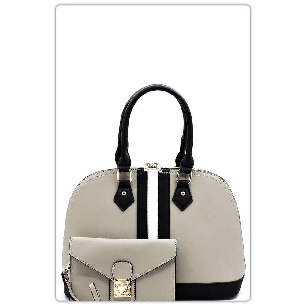 Gray Striped Top Handle Bag